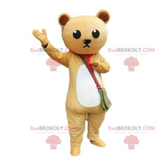 Mascota de oso de peluche beige y blanco, disfraz de oso de