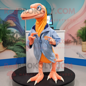 Peach Coelophysis mascot costume character dressed with a Windbreaker and Shawls