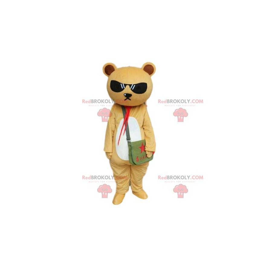 Mascotte de nounours beige et blanc, costume d'ours en peluche