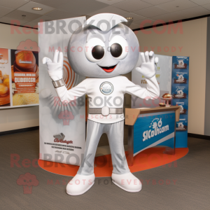 Silver Clam Chowder mascot costume character dressed with a Flare Jeans and Briefcases