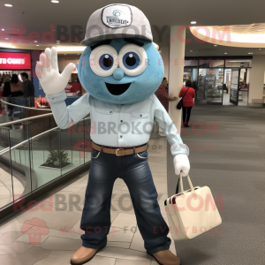 Silver Clam Chowder mascot costume character dressed with a Flare Jeans and Briefcases