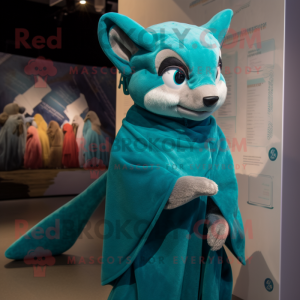 Turquoise Weasel mascot costume character dressed with a Cover-up and Shoe laces