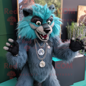 Teal Werewolf maskot drakt...