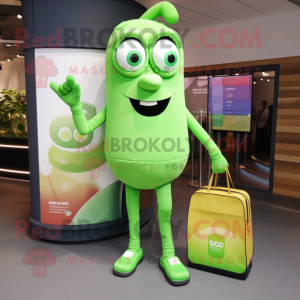 Lime Green Chocolate Bar mascot costume character dressed with a Jeggings and Tote bags