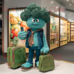 Teal Broccoli mascot costume character dressed with a Skinny Jeans and Handbags