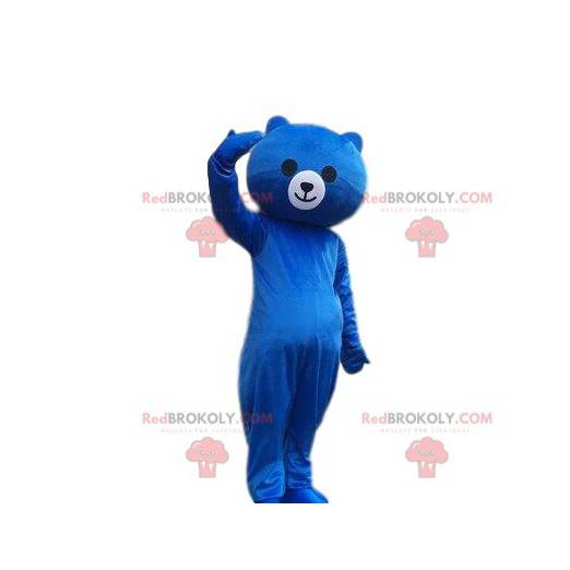 Blå nallebjörnmaskot, blåbjörndräkt, nallebjörn - Redbrokoly.com