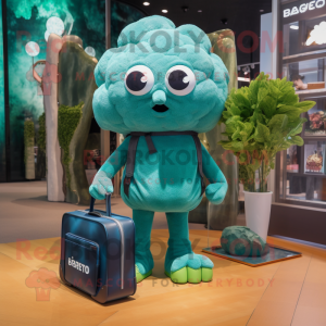 Teal Broccoli mascot costume character dressed with a Skinny Jeans and Handbags