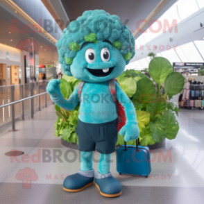 Teal Broccoli mascot costume character dressed with a Skinny Jeans and Handbags