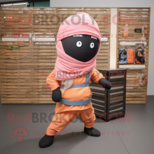 Peach Ninja mascot costume character dressed with a Jeans and Scarf clips
