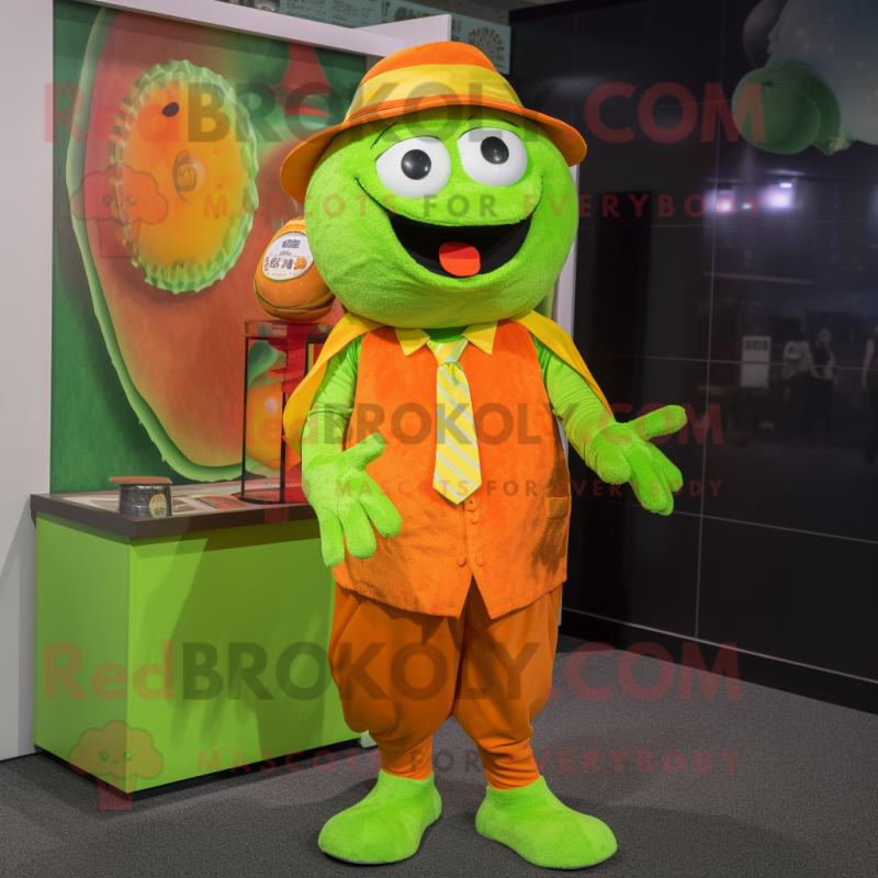 Lime Green Orange mascot costume character dressed with a Dress Shirt and Headbands