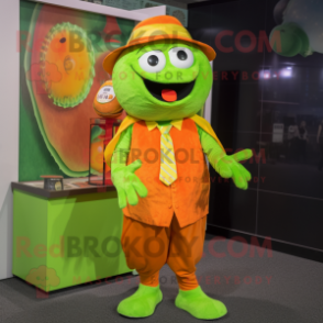 Lime Green Orange mascot costume character dressed with a Dress Shirt and Headbands