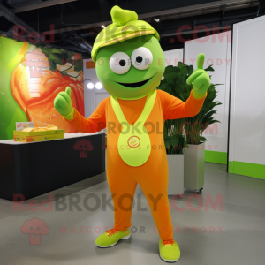 Lime Green Orange mascot costume character dressed with a Dress Shirt and Headbands