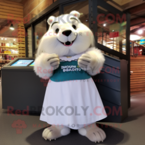 White Beaver mascot costume character dressed with a A-Line Skirt and Bracelets