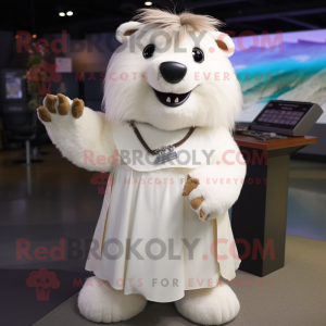 White Beaver mascot costume character dressed with a A-Line Skirt and Bracelets