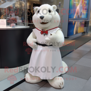 White Beaver mascot costume character dressed with a A-Line Skirt and Bracelets