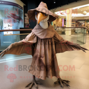 Brown Pterodactyl mascot costume character dressed with a Wrap Dress and Hats