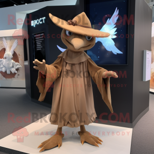 Brown Pterodactyl mascot costume character dressed with a Wrap Dress and Hats