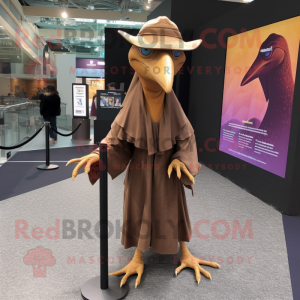 Brown Pterodactyl mascot costume character dressed with a Wrap Dress and Hats