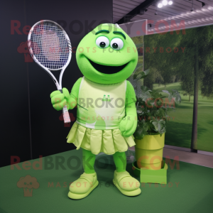 Lime Green Tennis Racket mascot costume character dressed with a Shorts and Clutch bags