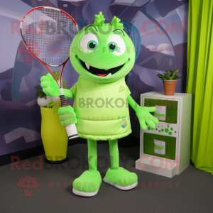 Lime Green Tennis Racket mascot costume character dressed with a Shorts and Clutch bags