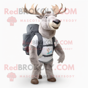 Silver Elk mascot costume character dressed with a Bermuda Shorts and Backpacks