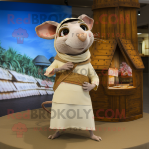 Beige Ratatouille mascot costume character dressed with a Bikini and Shawl pins