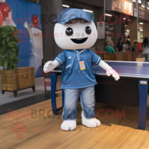 nan Ping Pong Table mascot costume character dressed with a Jeans and Suspenders