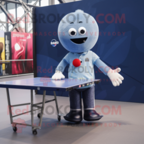nan Ping Pong Table mascot costume character dressed with a Jeans and Suspenders