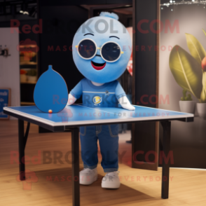 nan Ping Pong Table mascot costume character dressed with a Jeans and Suspenders
