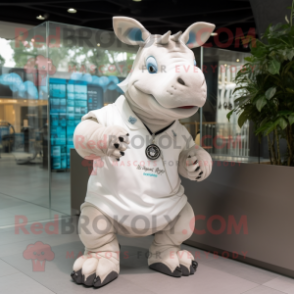 White Rhinoceros mascot costume character dressed with a T-Shirt and Bracelet watches