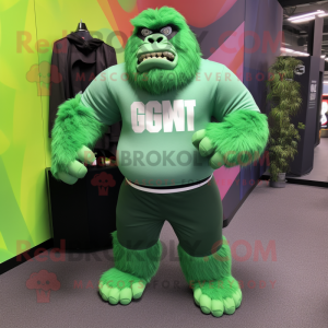 Green Gorilla mascot costume character dressed with a Graphic Tee and Cummerbunds