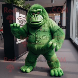 Green Gorilla mascot costume character dressed with a Graphic Tee and Cummerbunds