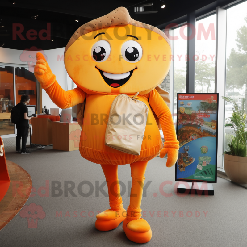 Orange Pizza Slice mascot costume character dressed with a Sweatshirt and Handbags