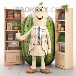 Beige Cucumber mascot costume character dressed with a Cardigan and Ties