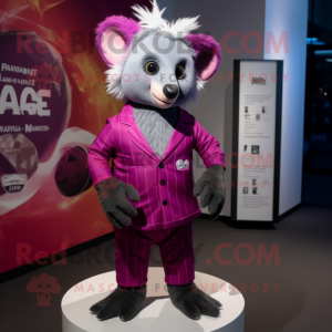 Magenta Aye-Aye mascot costume character dressed with a Rash Guard and Pocket squares