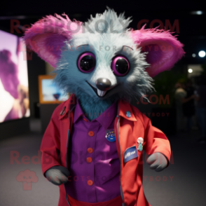 Magenta Aye-Aye mascot costume character dressed with a Rash Guard and Pocket squares