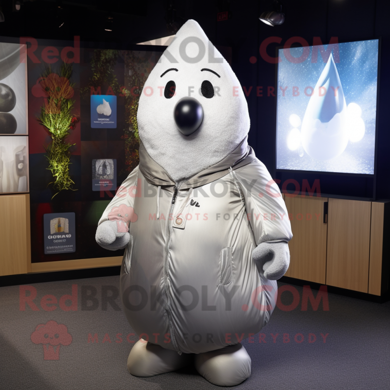 Silver Pear mascot costume character dressed with a Bomber Jacket and Shawls Silver Pear mascot costume character dressed with a Bomber Jacket and Shawls