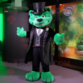 Green Tiger mascot costume character dressed with a Tuxedo and Hats