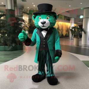Green Tiger mascot costume character dressed with a Tuxedo and Hats