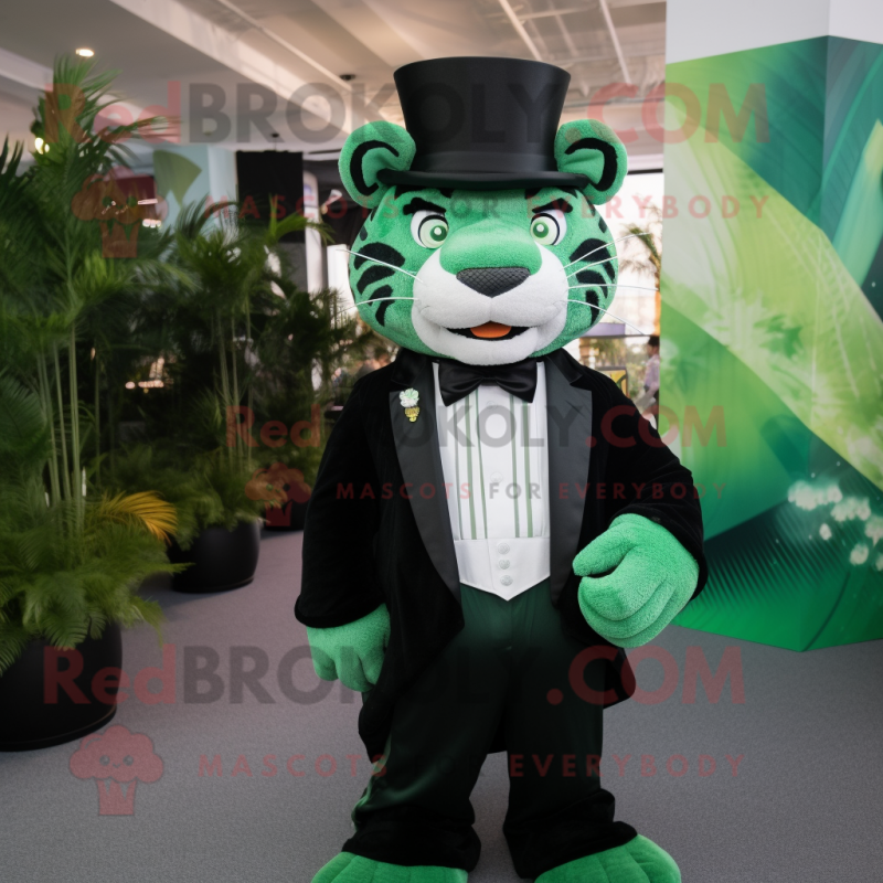 Green Tiger mascot costume character dressed with a Tuxedo and Hats