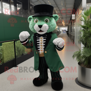 Green Tiger mascot costume character dressed with a Tuxedo and Hats