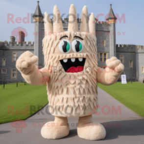 Beige Irish Castle mascot costume character dressed with a Bodysuit and Hairpins