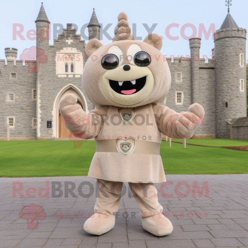 Beige Irish Castle mascot costume character dressed with a Bodysuit and Hairpins Beige Irish Castle mascot costume character dressed with a Bodysuit and Hairpins