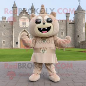 Beige Irish Castle mascot costume character dressed with a Bodysuit and Hairpins