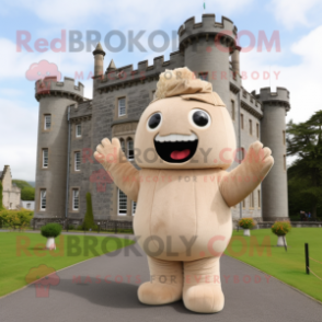 Beige Irish Castle mascot costume character dressed with a Bodysuit and Hairpins