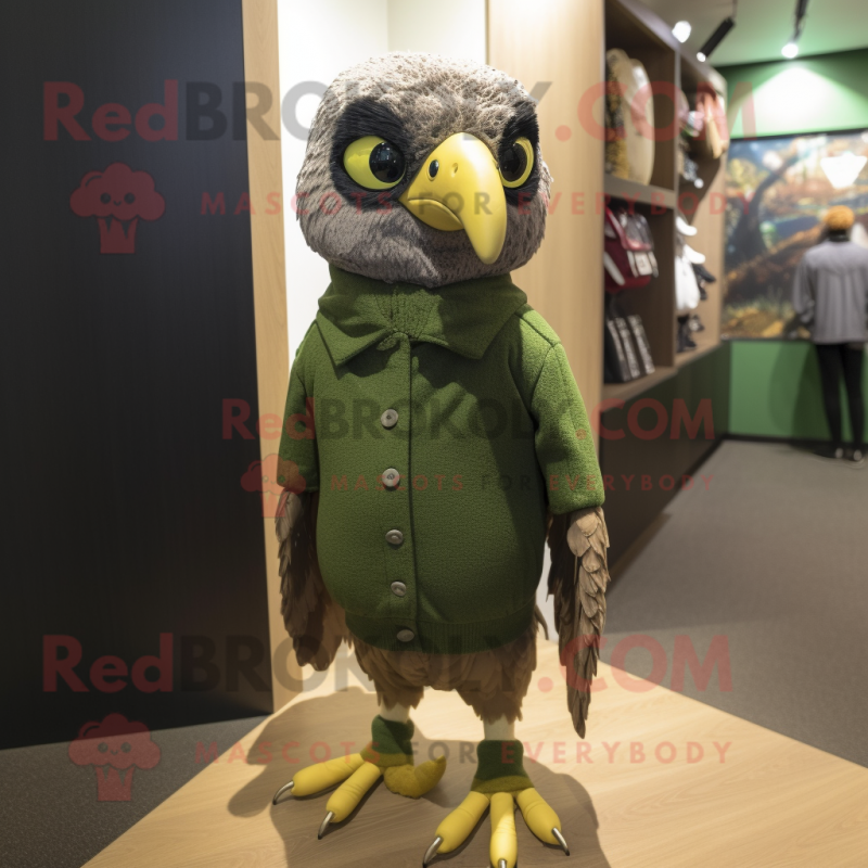 Olive Falcon mascot costume character dressed with a Sweater and Cummerbunds Olive Falcon mascot costume character dressed with a Sweater and Cummerbunds