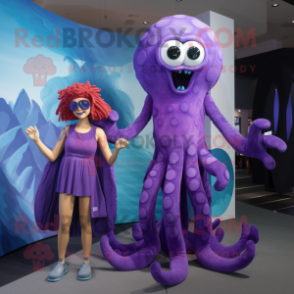 Purple Medusa mascot costume character dressed with a One-Piece Swimsuit and Wraps