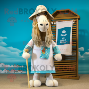 Beige Boer Goat mascot costume character dressed with a Swimwear and Scarf clips