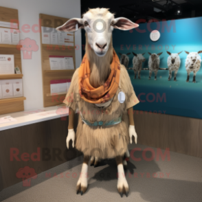 Beige Boer Goat mascot costume character dressed with a Swimwear and Scarf clips