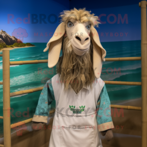 Beige Boer Goat mascot costume character dressed with a Swimwear and Scarf clips